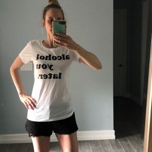 Funny white t shirt! Brand new, shown with shorts